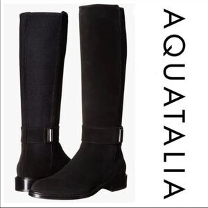 Aquatalia Giada Black Suede Leather Tall Zip Up Riding Boots Women's Size 8.5